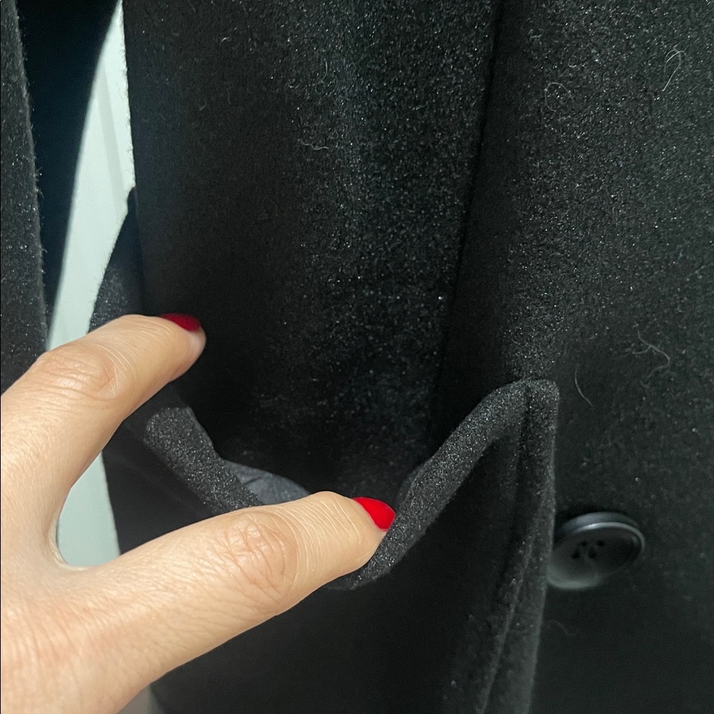 Chou Yatou Double Breasted Wool Blend Black Pea Coat Women’s Sz M with Pocket - Picture 9 of 16